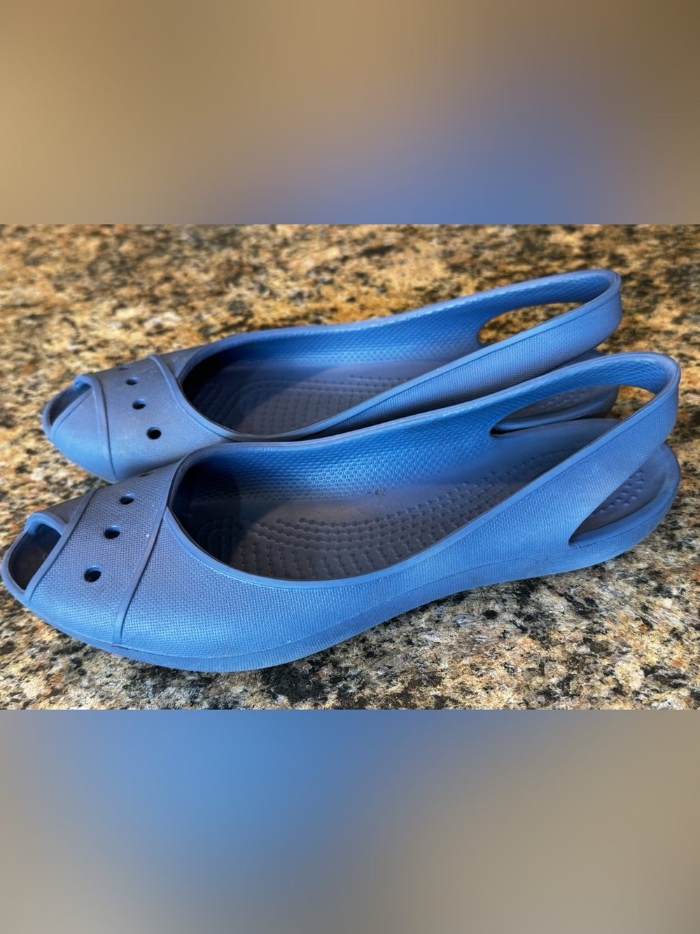 Crocs Shoes Women’s 6 Peep Toe Flats Blue Slingback Comfort Ballet